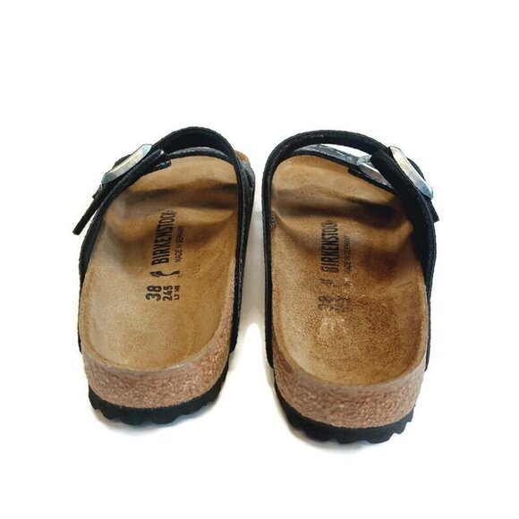 Birkenstock Arizona Sandals Mens 5 - 5.5 Womens 7 - 7.5 Black Python Narrow Cork - Picture 7 of 9